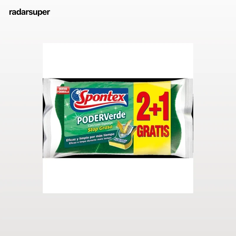 Set de 2 Estropajos con esponja SPONTEX Poder Verde