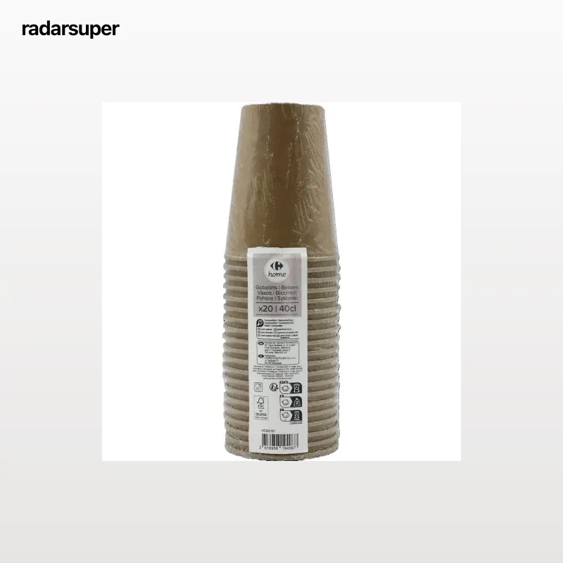 Set de 20 Vasos de Cartón Kraft 40 cl. CARREFOUR HOME