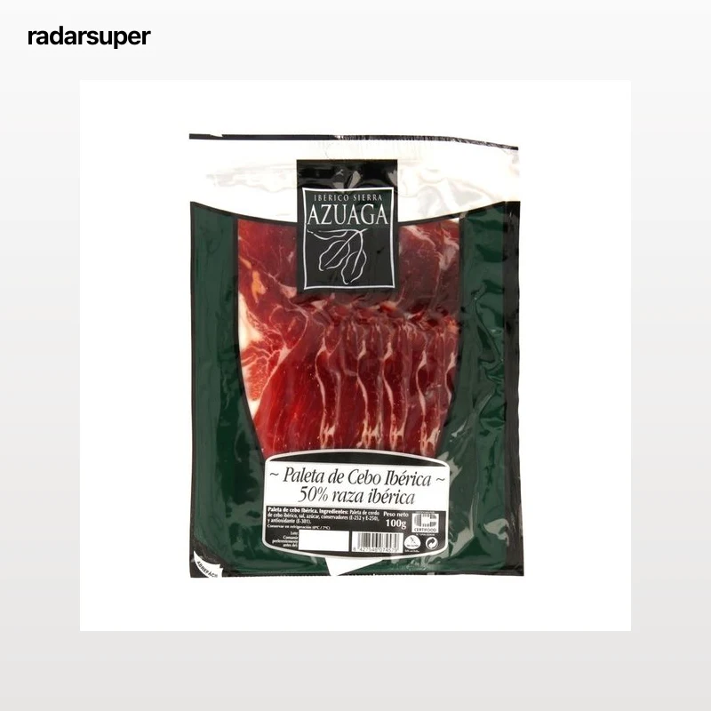 SIERRA AZUAGA Paleta de cebo ibérica (50% raza ibérica), cortada en lonchas SIERRA AZUAGA 100 g.