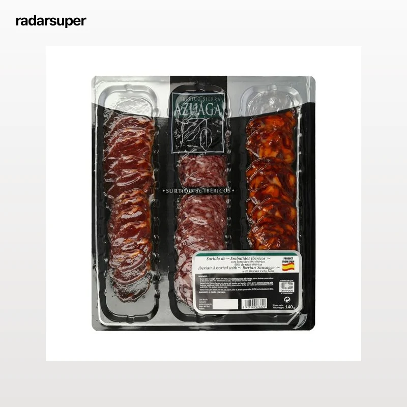 SIERRA AZUAGA Surtido de ibéricos compuesto por lomo, chorizo y salchichón ibéricos de cebo (50% raza ibérica) AZUAGA 140 g.