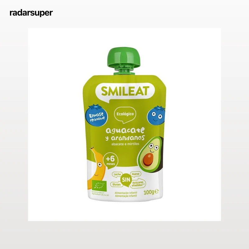 SMILEAT Bolsita de fruta (aguacate y arándanos) ecológica, a paritr de 6 meses 100 g.