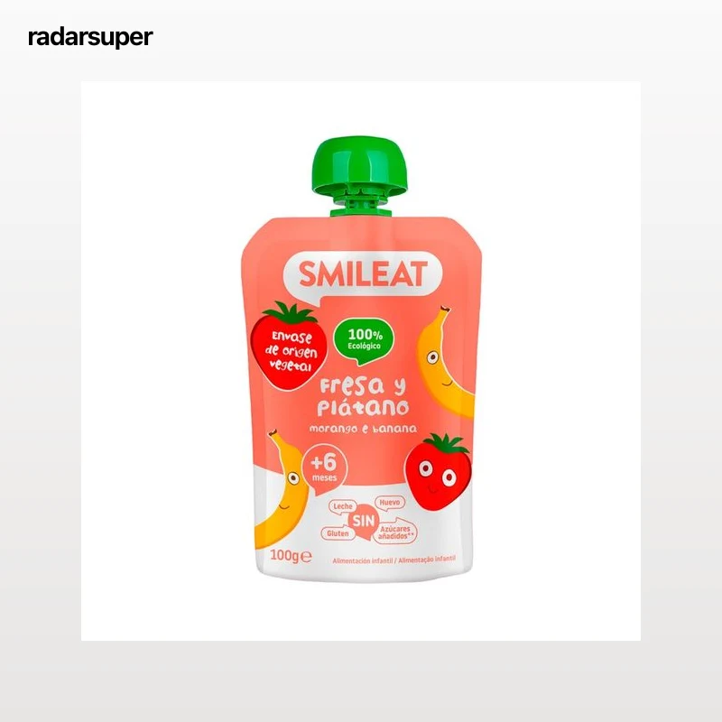 SMILEAT Bolsita de fruta, ecológica (fresa y plátano) para bebés a partir de 6 meses 100 g.