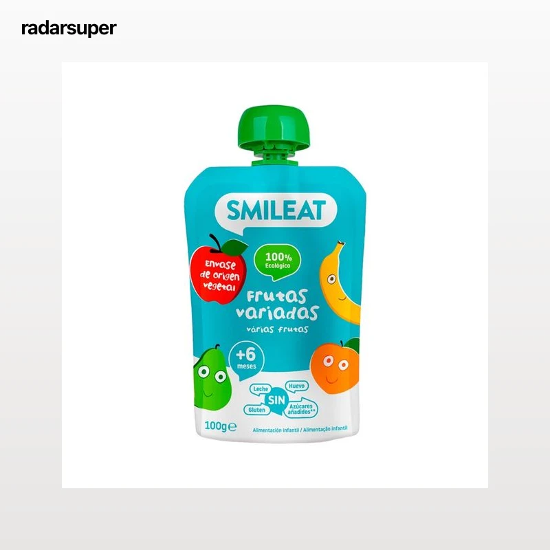 SMILEAT Bolsita de fruta ecológica (pera, melocotón, plátano y manzana) a partir de 6 meses 100 g.