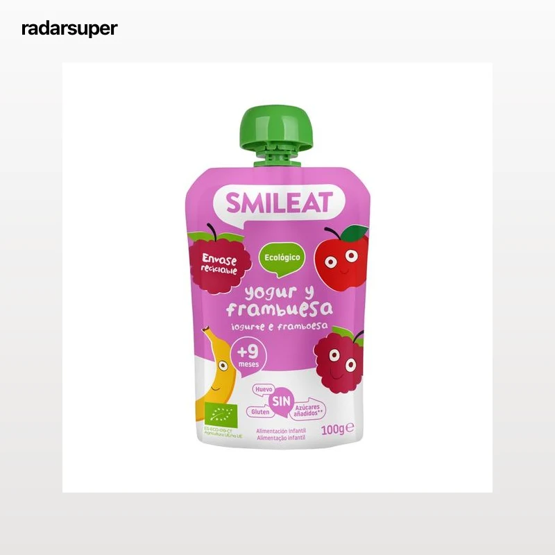 SMILEAT Bolsita de yogur y frambuesa ecológica, a partir de 9 meses 100 g.