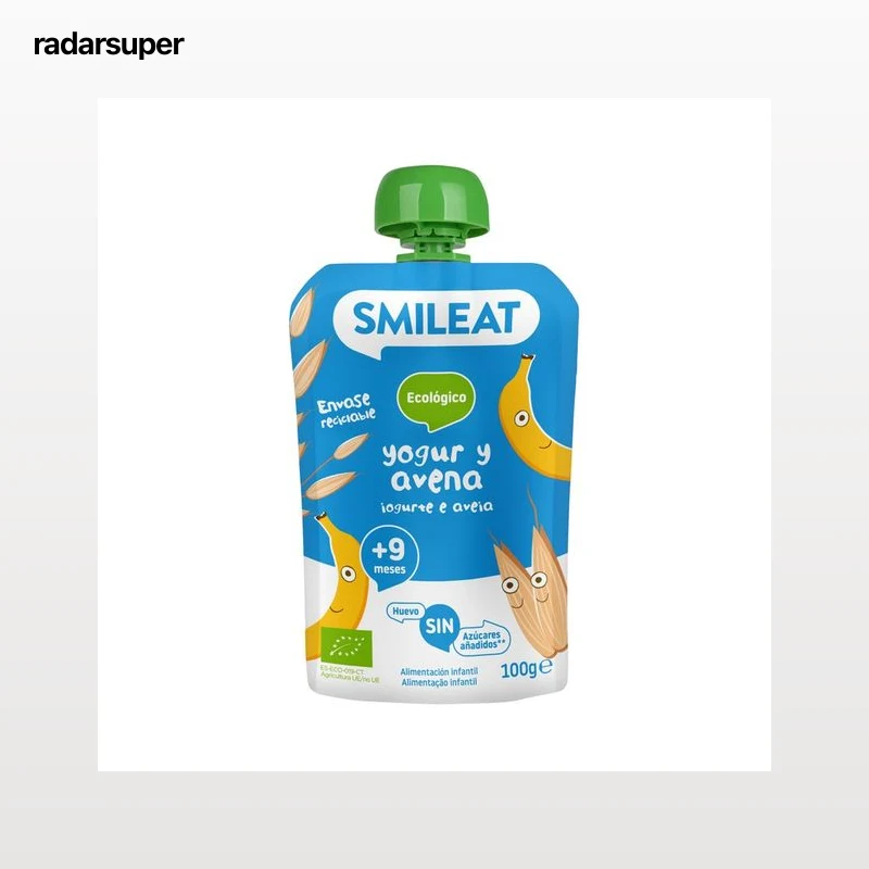 SMILEAT Bolsita de yogur, plátano y avena ecológica, a partir de 9 meses 100 g.