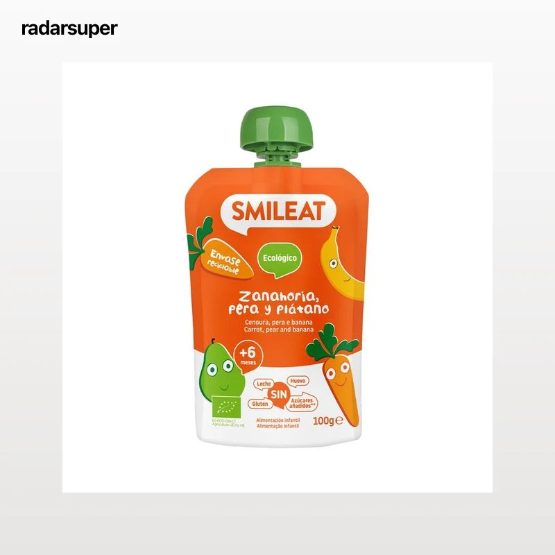 SMILEAT Ecológico Bolsita de zanahoria, pera y plátano ecológicos a partir de 6 meses 100 g.