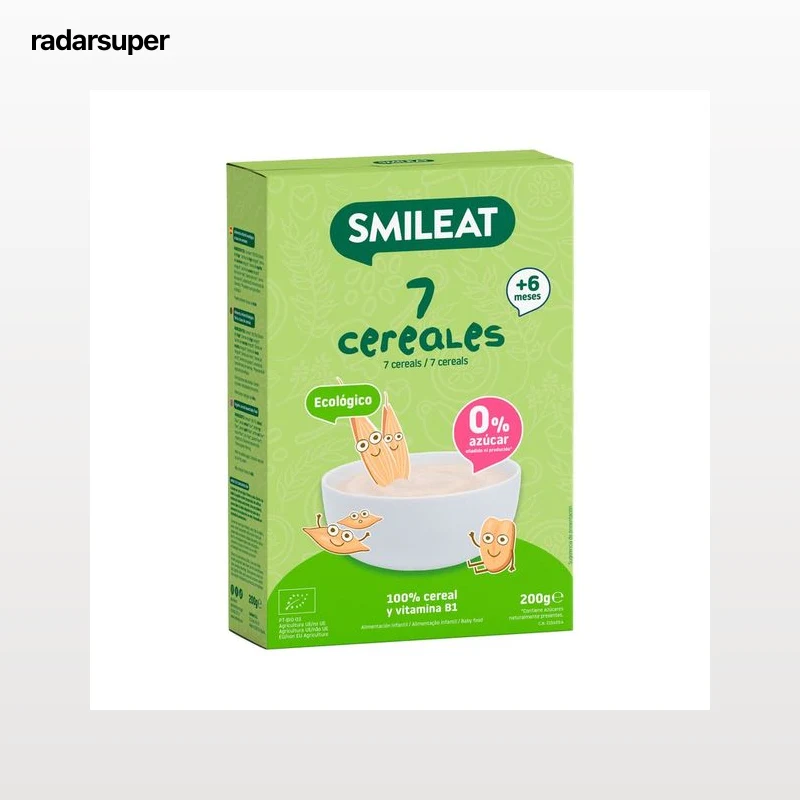 SMILEAT Papilla en polvo con 7 cereales ecológicos, sin azúcares añadidos, a partir de 6 meses 200 g.