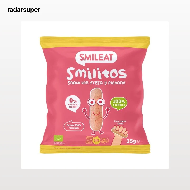 SMILEAT Smilitos Snack infantil con fresa y plátano de origen 100% ecológico 25 g.