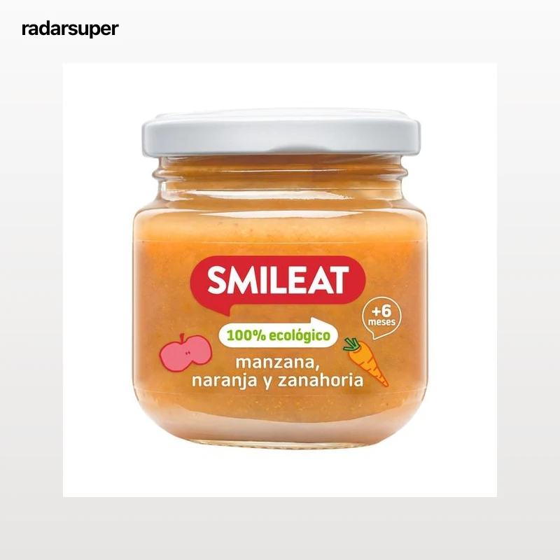 SMILEAT Tarrito de fruta y hortalizas 100% ecológicas (manzana, naranja y zanahoria), a partir 6 meses 130 g.