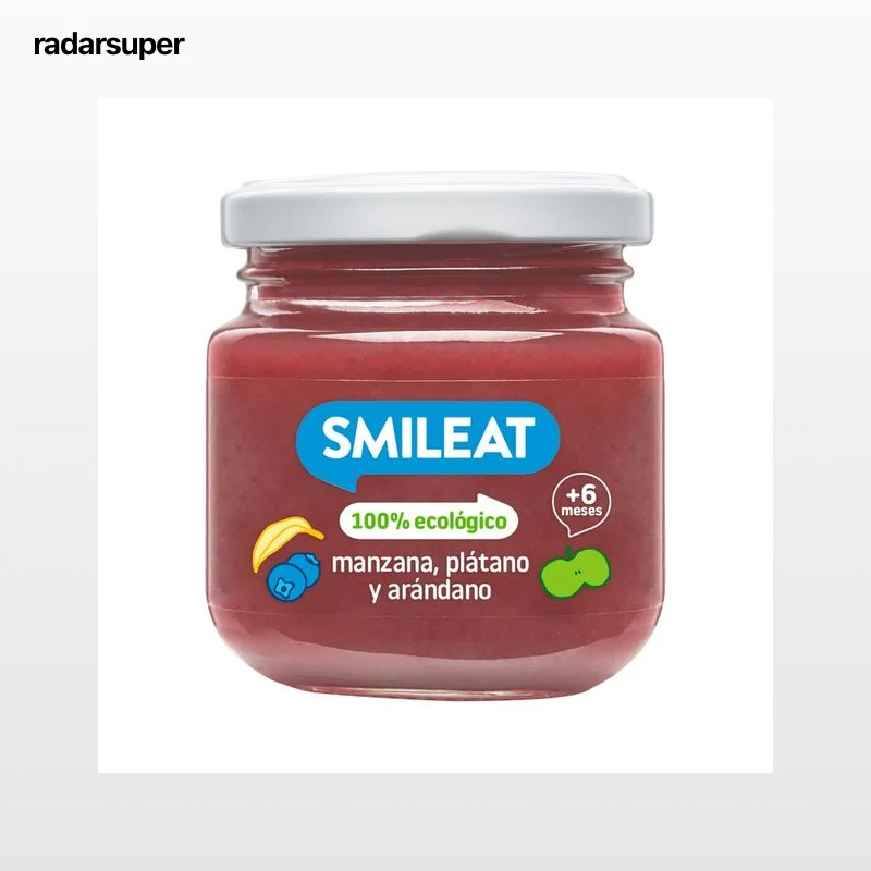 SMILEAT Tarrito de fruta (manzana, plátano y arándano) ecológica, a partir de 6 meses 130 g.