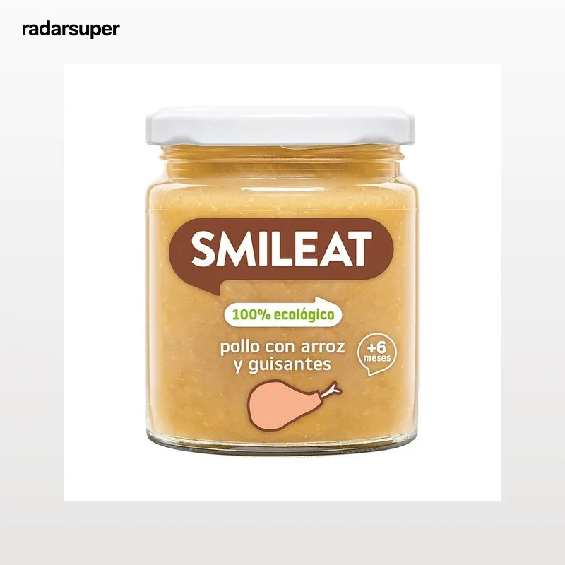 SMILEAT Tarrito de pollo con arroz y guisantes 100% ecológico, a partir de 6 meses 230 g.