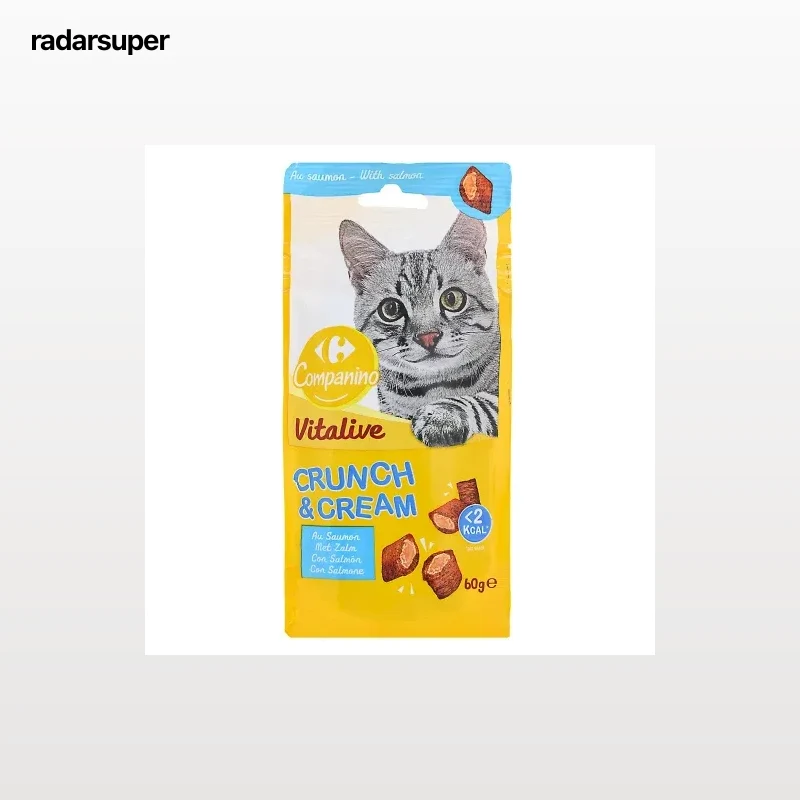 Snack con salmón para gato Vitalive Crunch & Cream Carrefour Companino 60 g.