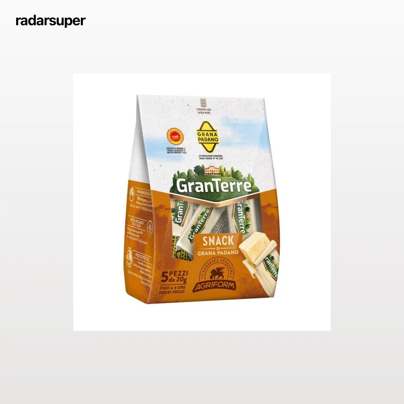 Snack de queso Grana Padano GranTerre pack de 5 unidades de 20 g.