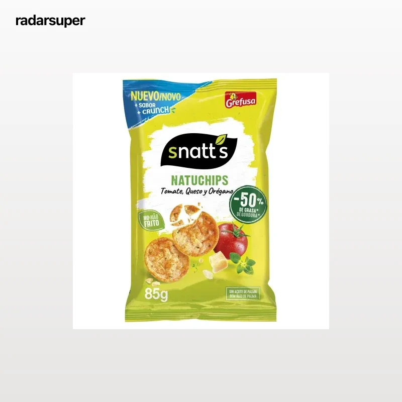 Snack de tomate, queso y orégano Natuchips Snatt's sin gluten 85 g.