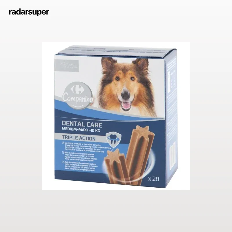 Snack dental para perro mediano grande Carrefour 28 unidades 720 g.