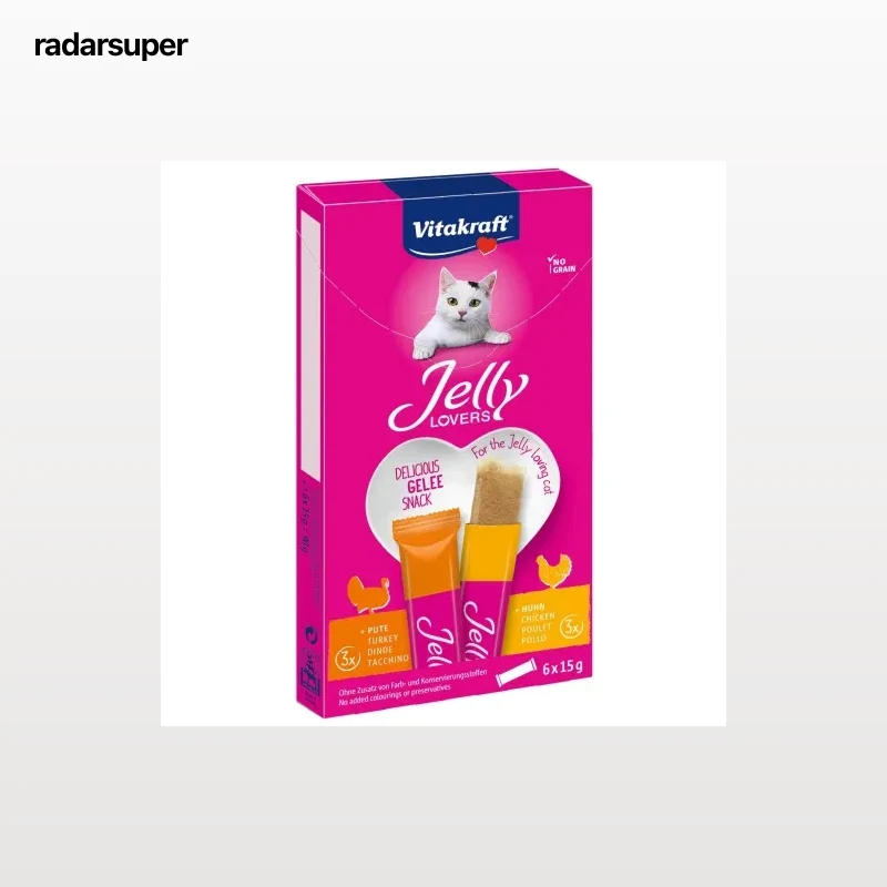 Snack gelatina de pollo y pato para gato Jelly Lovers Vitakraft 6x15 g.