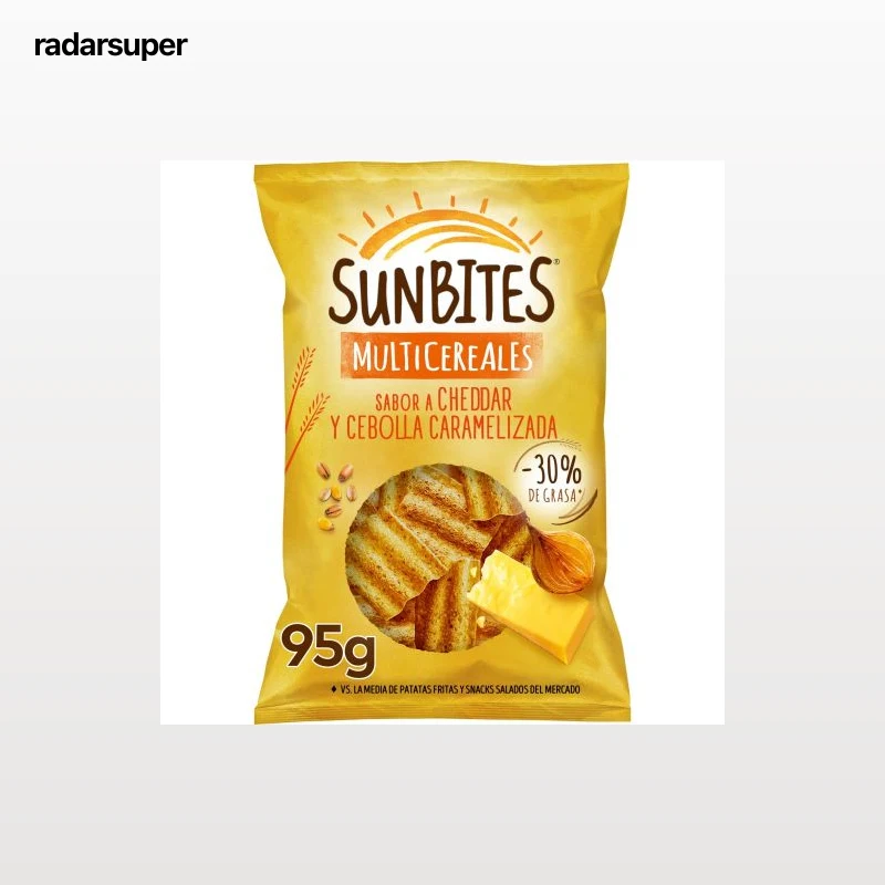 Snack multicereal sabor queso chedar y cebolla caramelizada Sunbites 95 g.