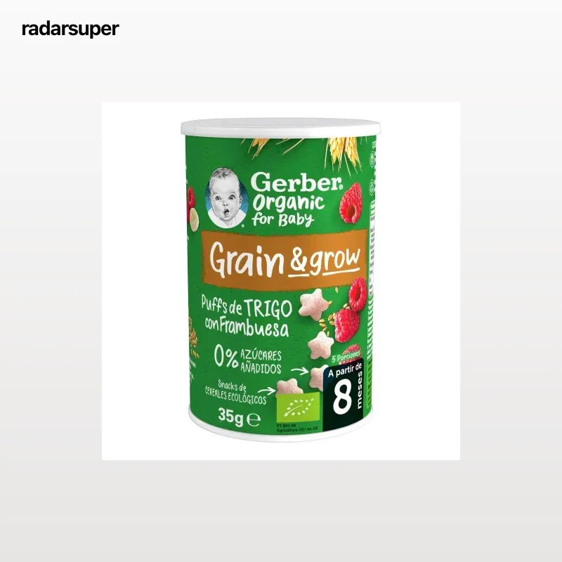 Snacks de cereales con frambuesa desde 8 meses ecológico Gerber sin azúcar añadido 35 g.