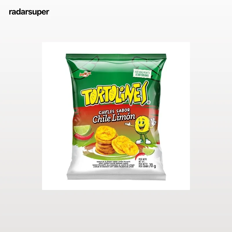 Snacks de chifles de plátano sabor chile y limón Tortolines 70 g.