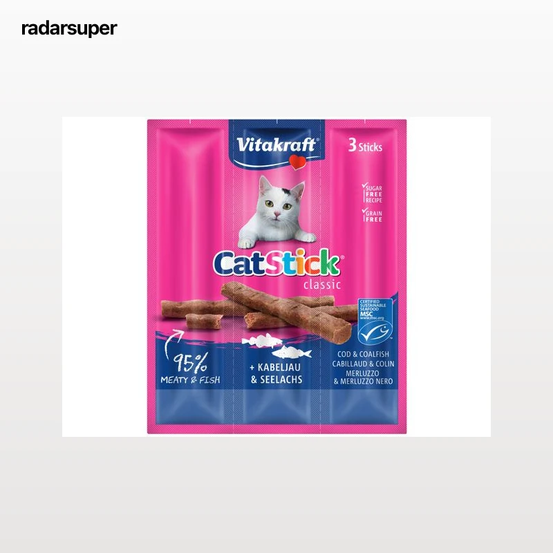 SNACKS PARA GATO MINI VITAKRAFT STICK COM BACALHAU E ATUM PACK 3 UNIDADES