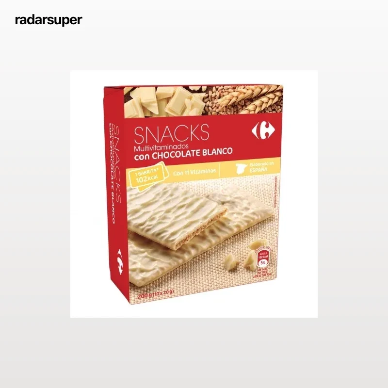 Snacks multivitaminados con chocolate blanco Carrefour 200 g.