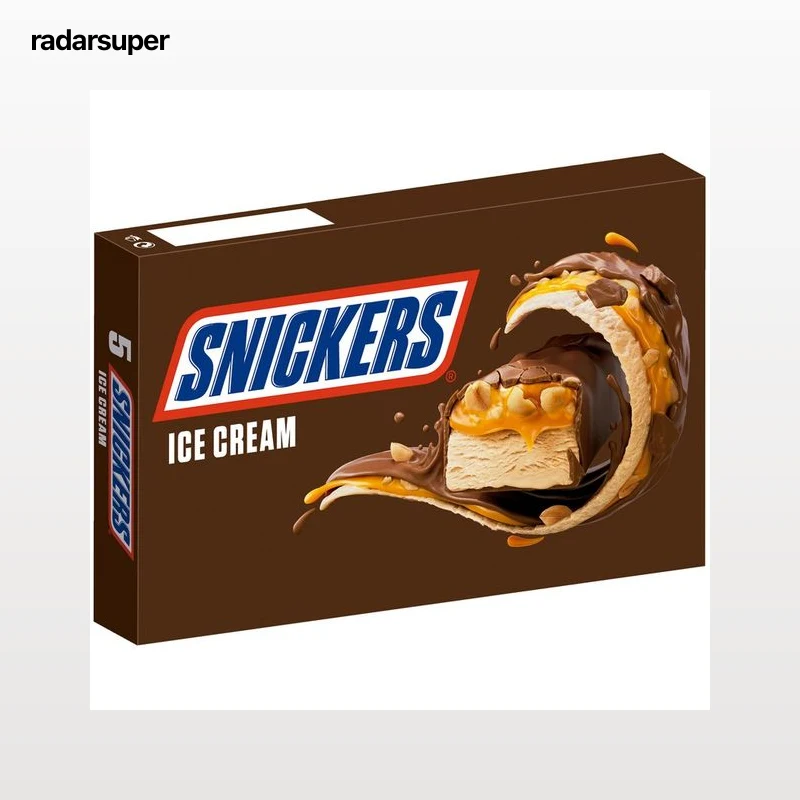 SNICKERS Barrita de helado cremoso, caramelo y cacahuetes recubierta de chocolate 6 x 53 ml.