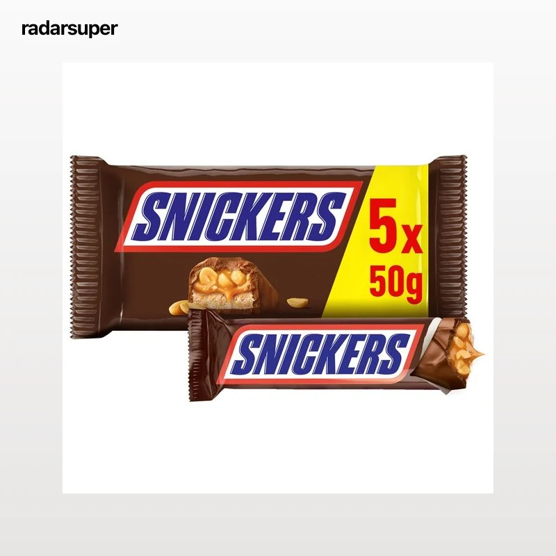 SNICKERS Barritas de chocolate con leche rellenas de crema de cacahuete 5 uds. 50 g.