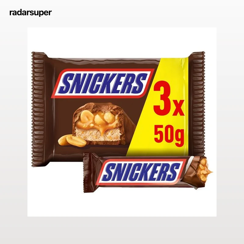 SNICKERS Barritas de chocolate rellenas de crema de cacahuete y caramelo 3 uds. 50 g.