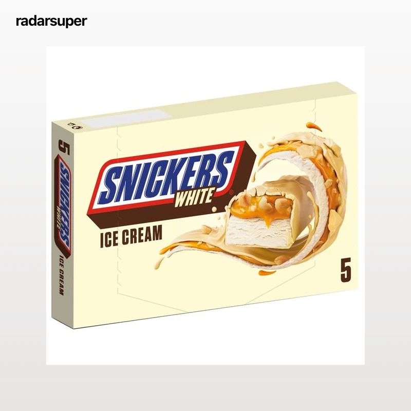 SNICKERS White Barritas de helado con caramelo y cacahuete tostado, recubiertos de chocolate blanco 5 uds.