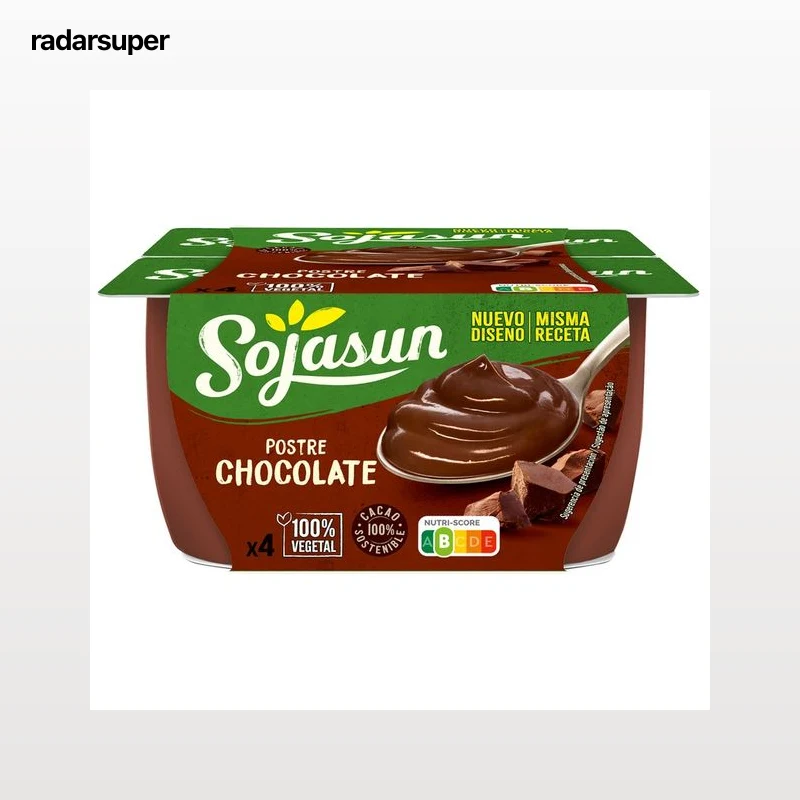 SOJASUN Especialidad de soja con sabor a chocolate, elaborado con cacao 100% sostenible 4 x 100 g.