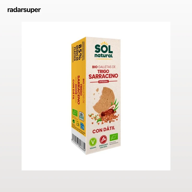 SOL NATURAL Galletas ecológicas de trigo sarraceno integral con dátiles 170 g.