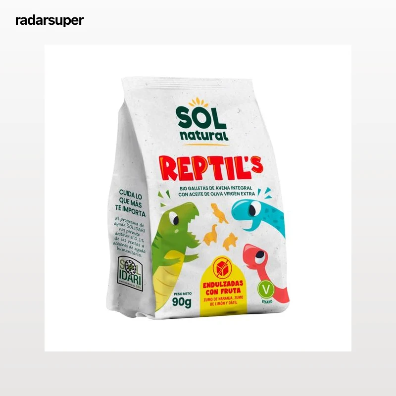SOL NATURAL Reptil´s Galletas ecológicas de avena integral y AOVE, endulzadas con fruta 90 g.
