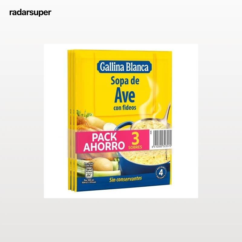 Sopa de ave con fideos Gallina Blanca pack de 3 sobres de 76 g.