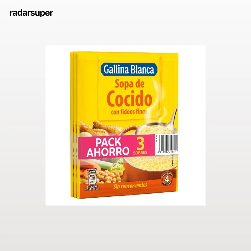 Sopa de cocido Gallina Blanca pack de 3 sobres de 72 g.