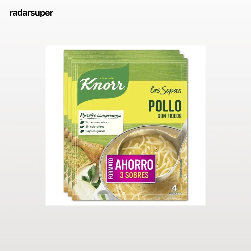 Sopa de pollo con fideos Knorr pack de 3 unidades de 63 g.