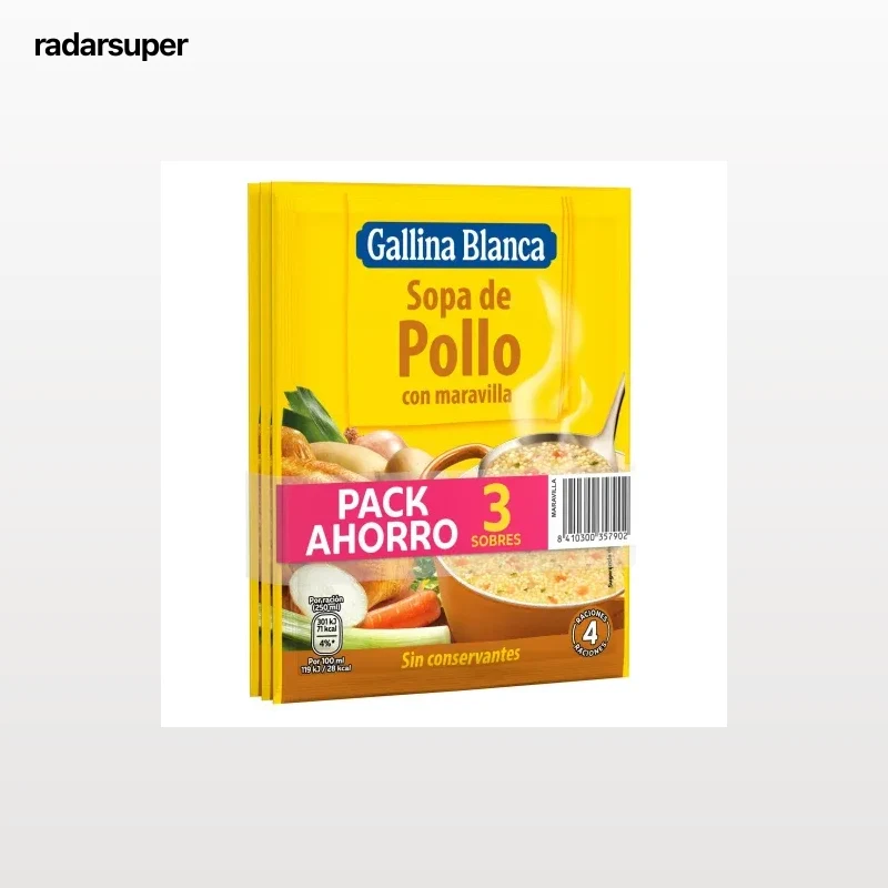 Sopa de pollo con Maravilla Gallina Blanca pack de 3 sobres de 85 g.