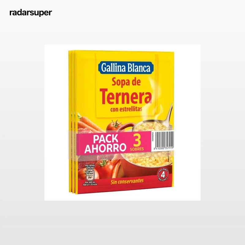 Sopa de ternera con estrellitas Gallina Blanca pack de 3 sobres de 74 g.