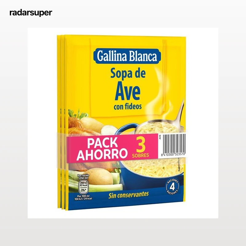 Sopa Gallina Blanca pack 3 unidades ave con fideos