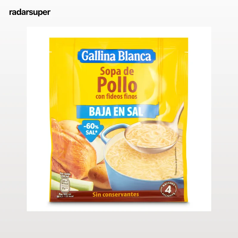 Sopa de pollo con fideos baja en sal Gallina Blanca 68 g