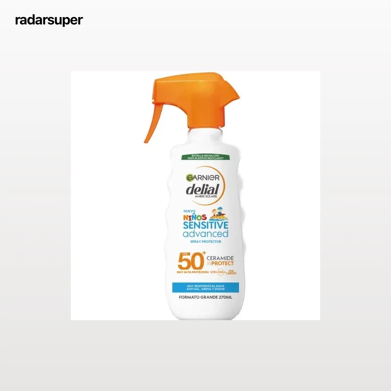 Spray protector solar SPF50+ Niños Sensitive Advanced Garnier Delial 270 ml.