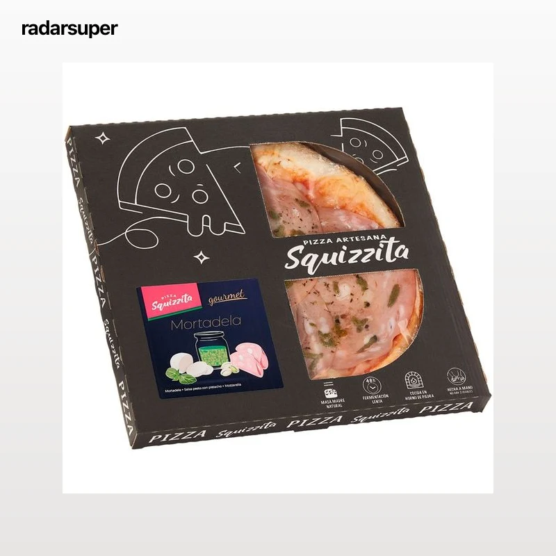 SQUIZZITA Pizza gourmet de mortadela y mozzarella con salsa de pesto con pistacho 420 g.