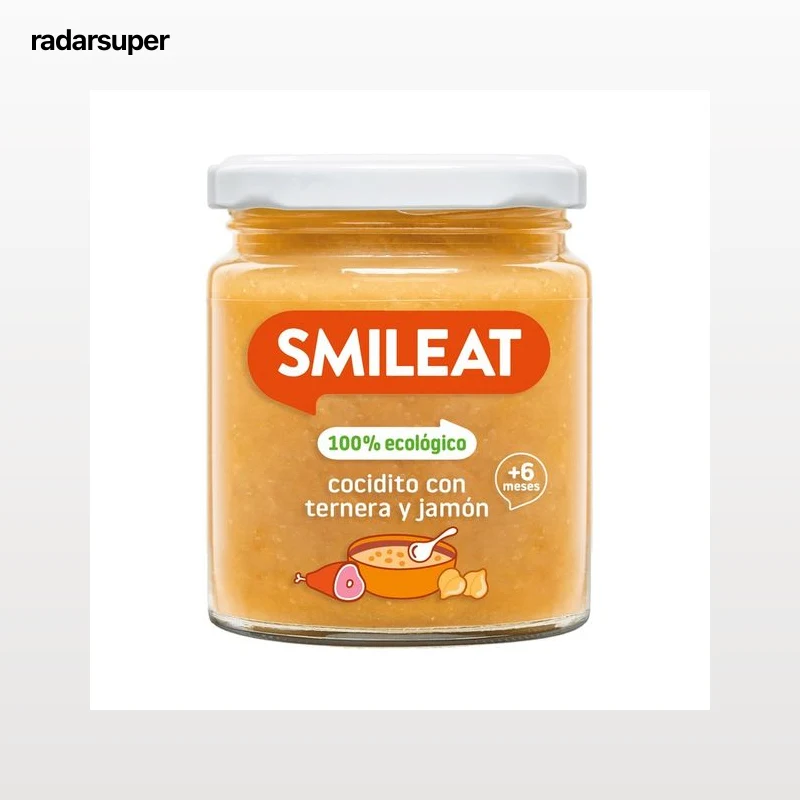 SSMILEAT Tarrito de cocidito con ternera y jamón ecológicos, a partir de 6 meses 230 g.