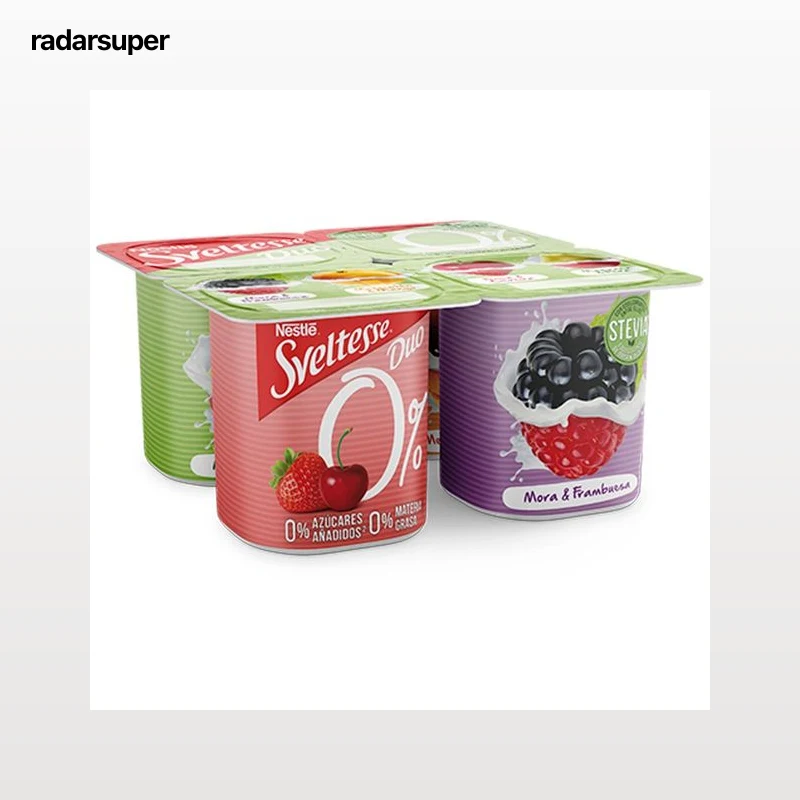 SVELTESSE Yogur desnatado (0% materia grasa) con trozos de fruta y stevia Duo 0% 4 x 120 g.