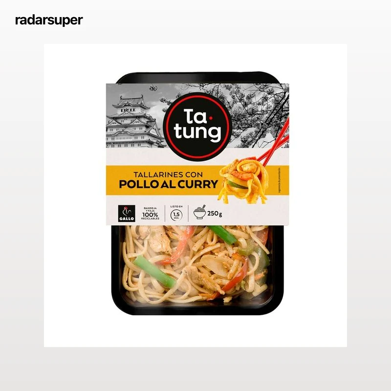 TA-TUNG Tallarines con pollo al curry, listos para calentar y comer TA-TUNG 250 g.
