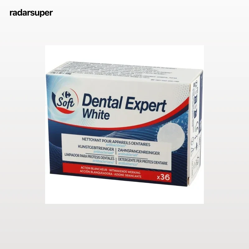 Tabletas limpiadoras para prótesis dentales antibacteriana acción blanqueadora Carrefour Soft 36 ud.