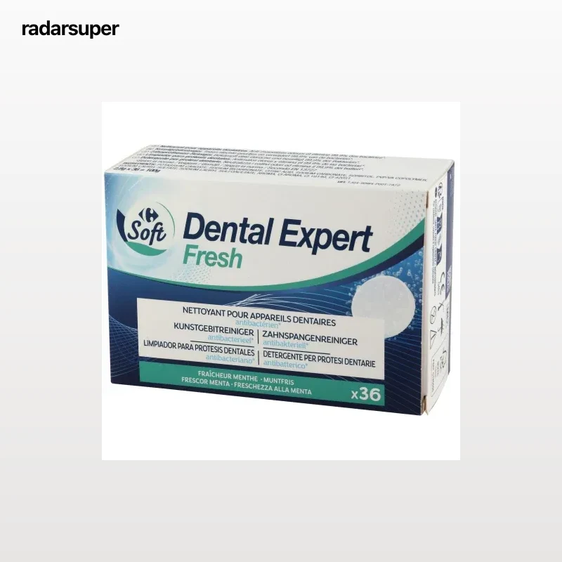 Tabletas limpiadoras para prótesis dentales antibacteriana frescor menta Soft Carrefour 36 ud.
