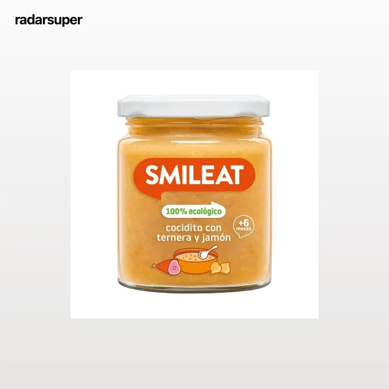 Tarrito cocidito con ternera y jamón desde 6 meses ecológico Smileat sin gluten 230 g.