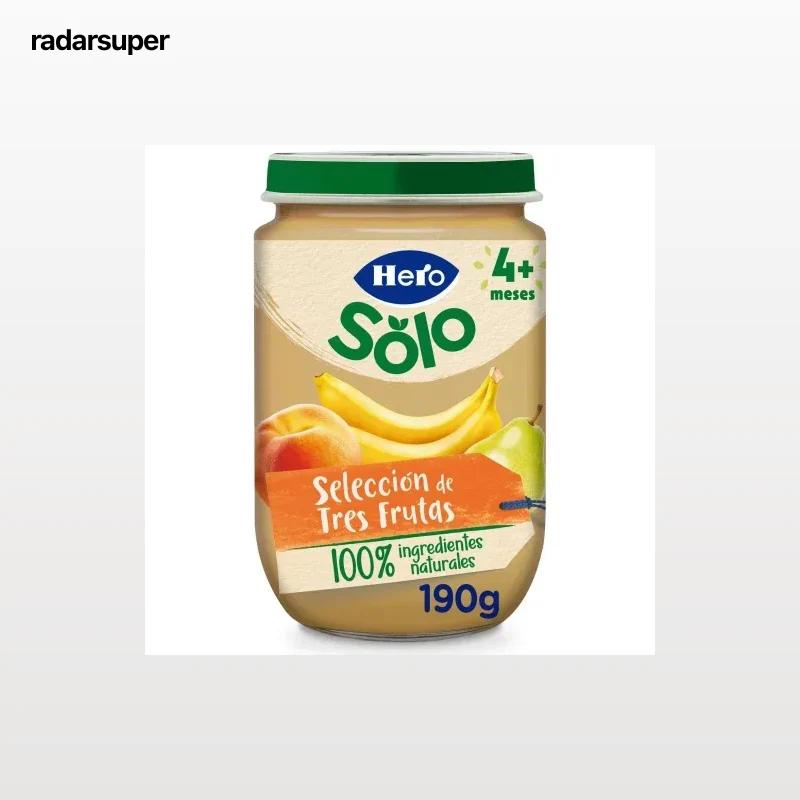 Tarrito de 3 frutas desde 4 meses Hero Baby sin gluten 190 g.