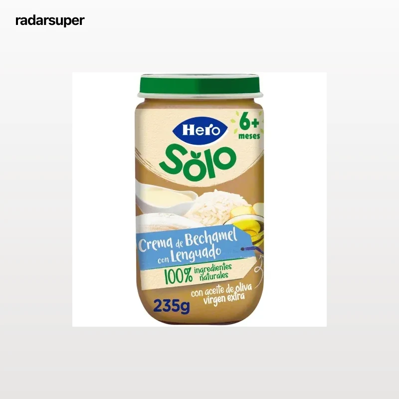 Tarrito de crema bechamel con lenguado desde 6 meses Hero Baby sin gluten 235 g.