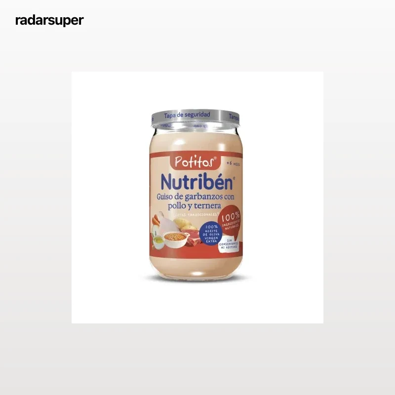 Tarrito de guiso de garbanzo con pollo y ternera desde 6 meses Nutribén Potitos 235 g.